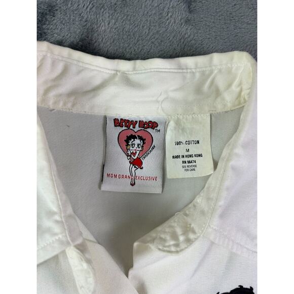 Vintage 1997 Betty Boop Shirt M White Button Up Suspenders Print MGM Grand RARE - Picture 4 of 13